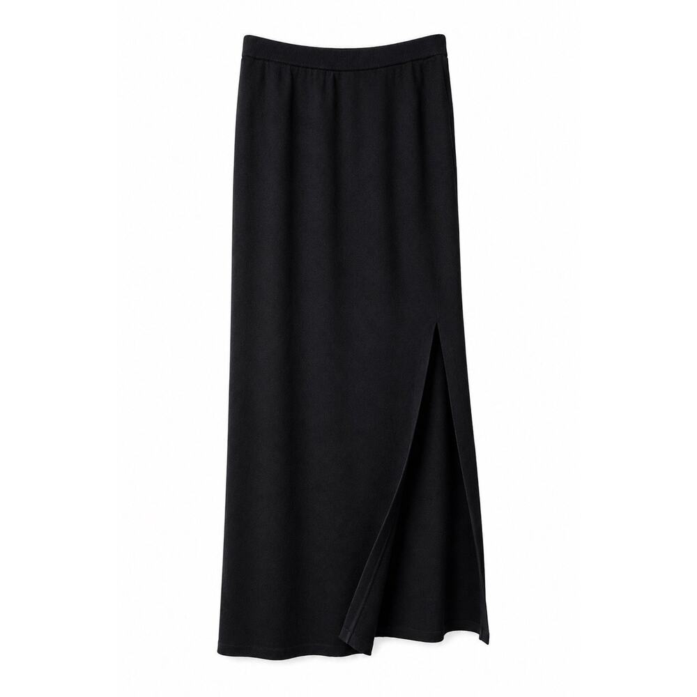 St John Basics Santana Knit Black Maxi Skirt Side Slit Minimalist QuietLuxury 12